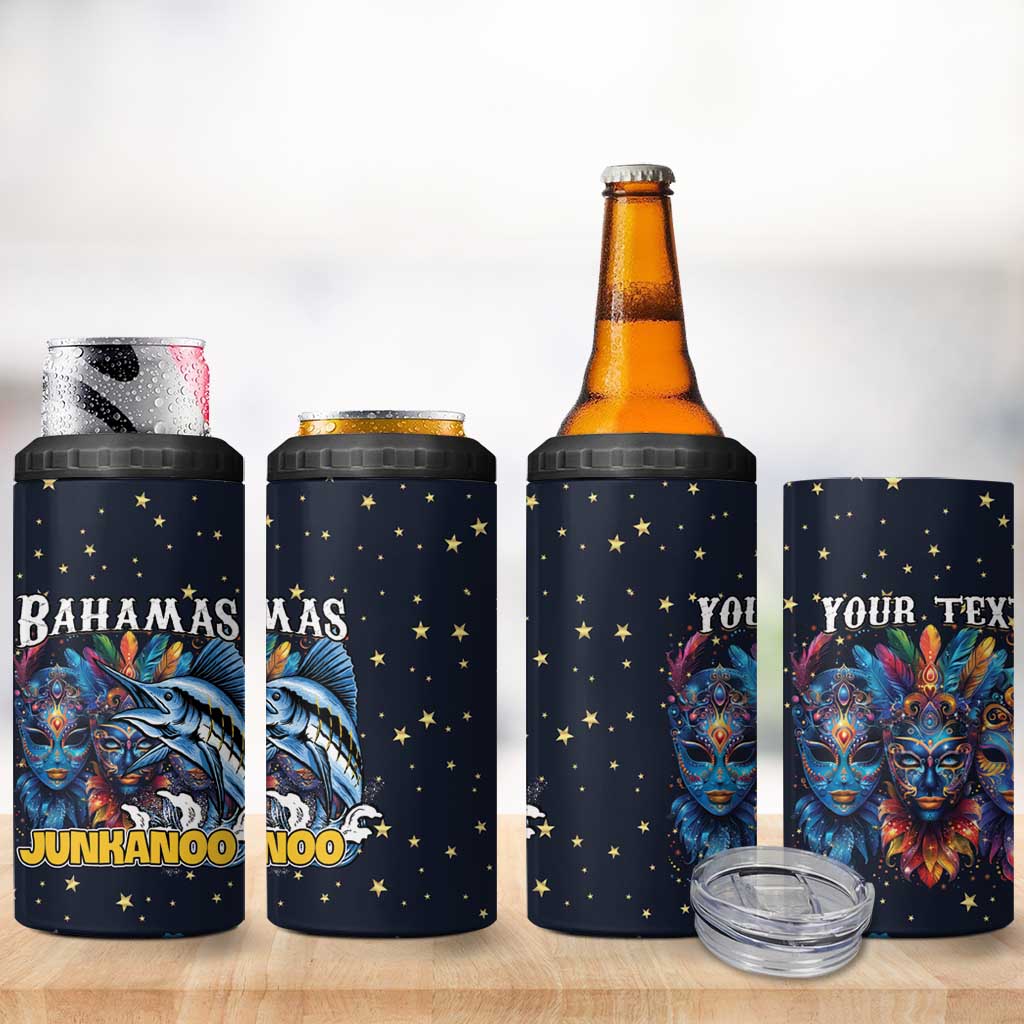 Personalized Bahamas Junkanoo 4 in 1 Can Cooler Tumbler Bahamian Mask Blue Marlin - Wonder Print Shop