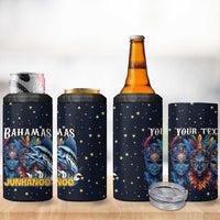 Personalized Bahamas Junkanoo 4 in 1 Can Cooler Tumbler Bahamian Mask Blue Marlin - Wonder Print Shop