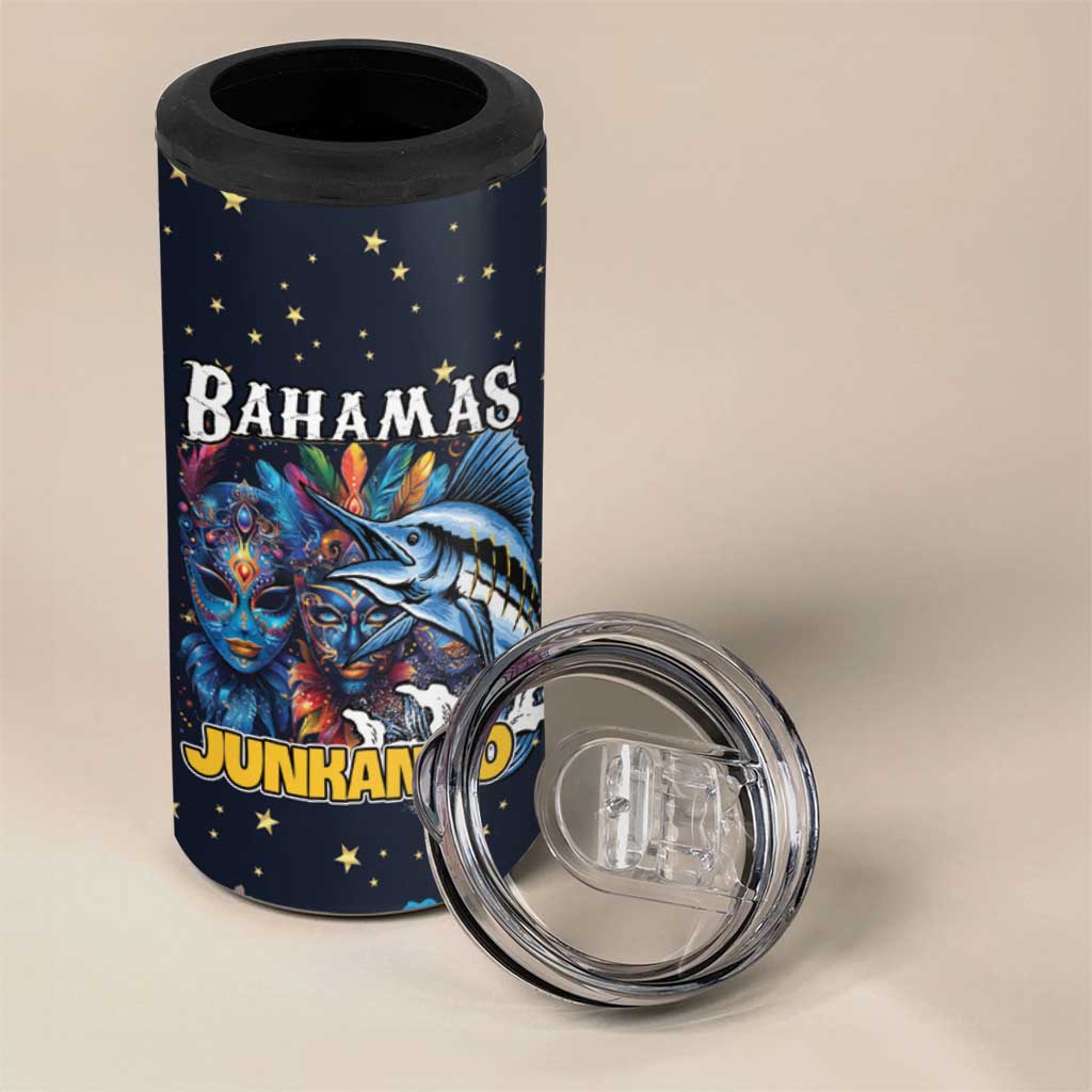Personalized Bahamas Junkanoo 4 in 1 Can Cooler Tumbler Bahamian Mask Blue Marlin - Wonder Print Shop