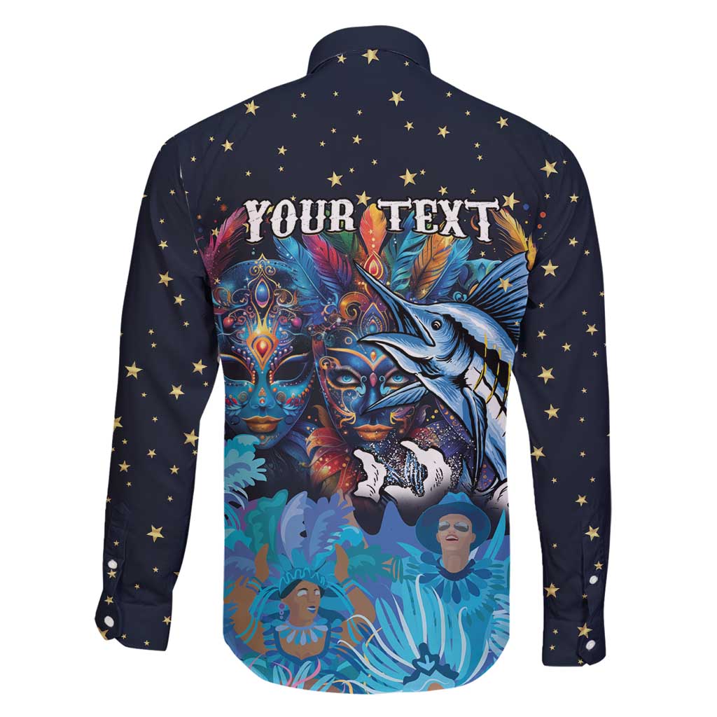 Personalized Bahamas Junkanoo Family Matching Tank Maxi Dress and Hawaiian Shirt Bahamian Mask Blue Marlin - Wonder Print Shop