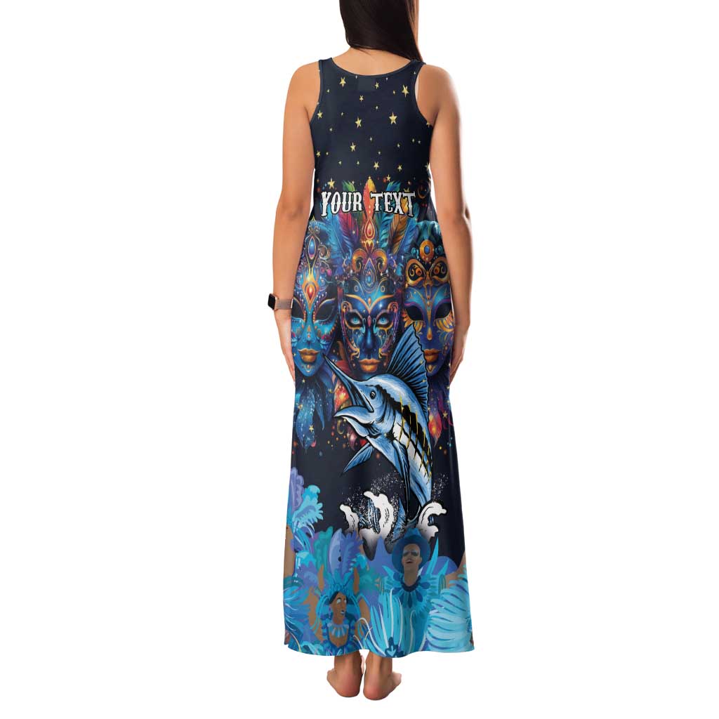 Personalized Bahamas Junkanoo Family Matching Tank Maxi Dress and Hawaiian Shirt Bahamian Mask Blue Marlin - Wonder Print Shop