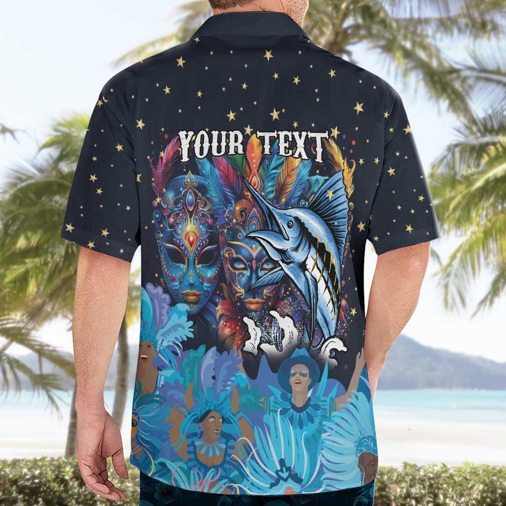 Personalized Bahamas Junkanoo Hawaiian Shirt Bahamian Mask Blue Marlin - Wonder Print Shop