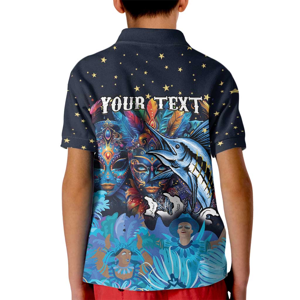Personalized Bahamas Junkanoo Kid Polo Shirt Bahamian Mask Blue Marlin - Wonder Print Shop