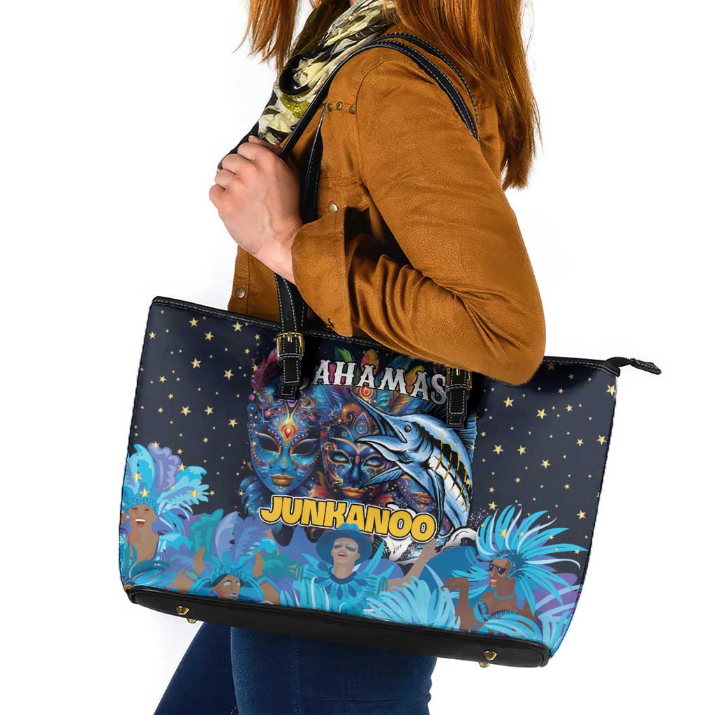 Bahamas Junkanoo Leather Tote Bag Bahamian Mask Blue Marlin - Wonder Print Shop