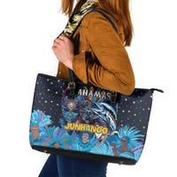 Bahamas Junkanoo Leather Tote Bag Bahamian Mask Blue Marlin - Wonder Print Shop