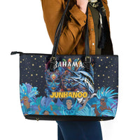 Bahamas Junkanoo Leather Tote Bag Bahamian Mask Blue Marlin - Wonder Print Shop