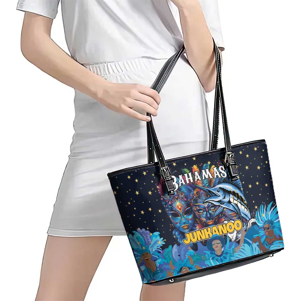 Bahamas Junkanoo Leather Tote Bag Bahamian Mask Blue Marlin - Wonder Print Shop
