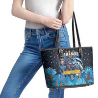 Bahamas Junkanoo Leather Tote Bag Bahamian Mask Blue Marlin - Wonder Print Shop
