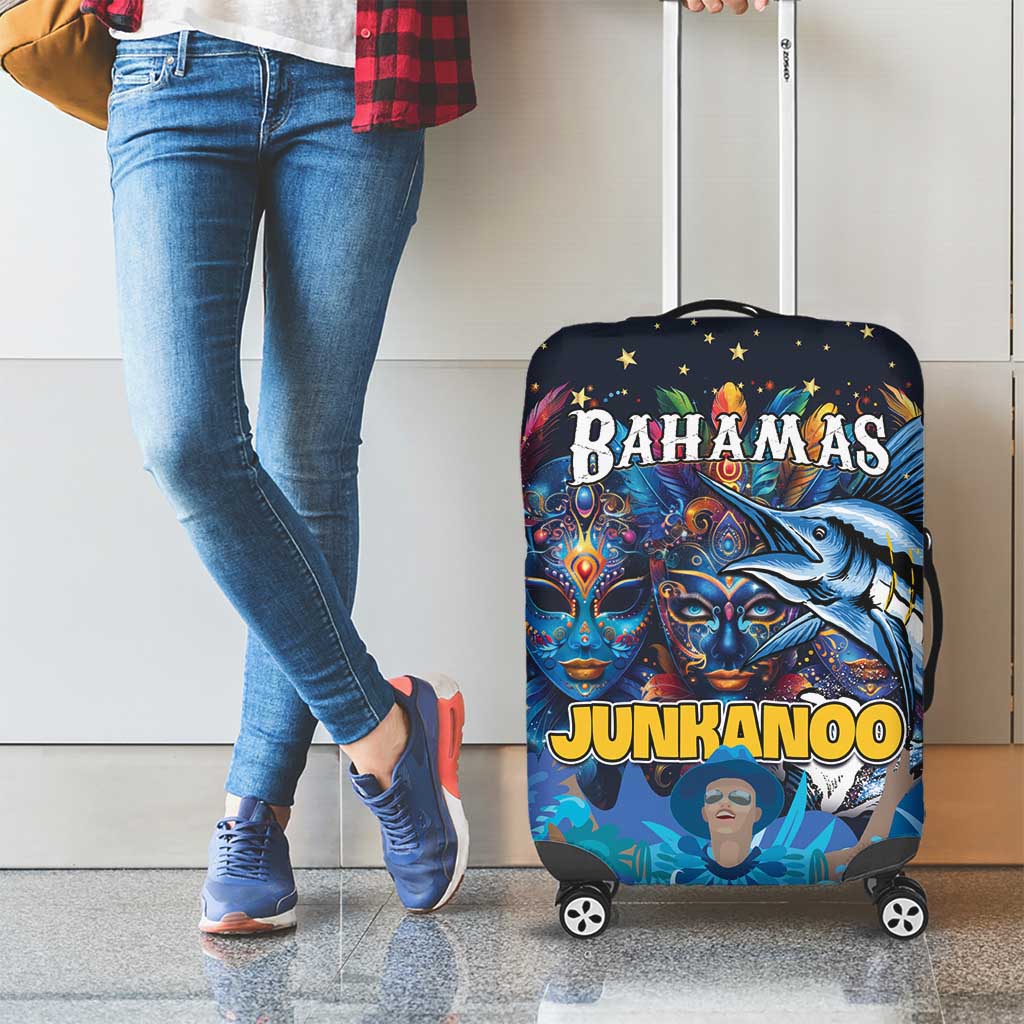 Bahamas Junkanoo Luggage Cover Bahamian Mask Blue Marlin - Wonder Print Shop