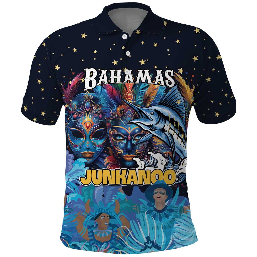 Personalized Bahamas Junkanoo Polo Shirt Bahamian Mask Blue Marlin - Wonder Print Shop