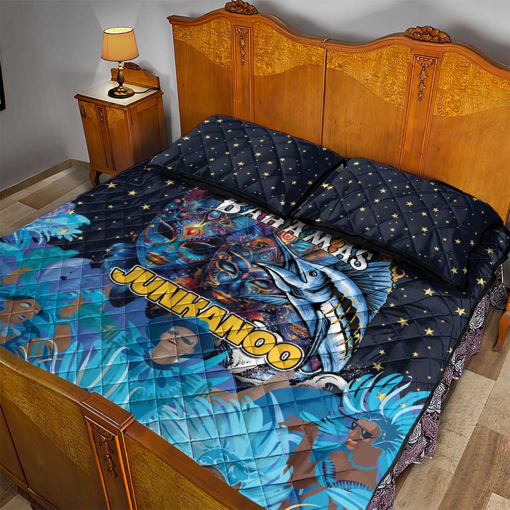 Bahamas Junkanoo Quilt Bed Set Bahamian Mask Blue Marlin - Wonder Print Shop