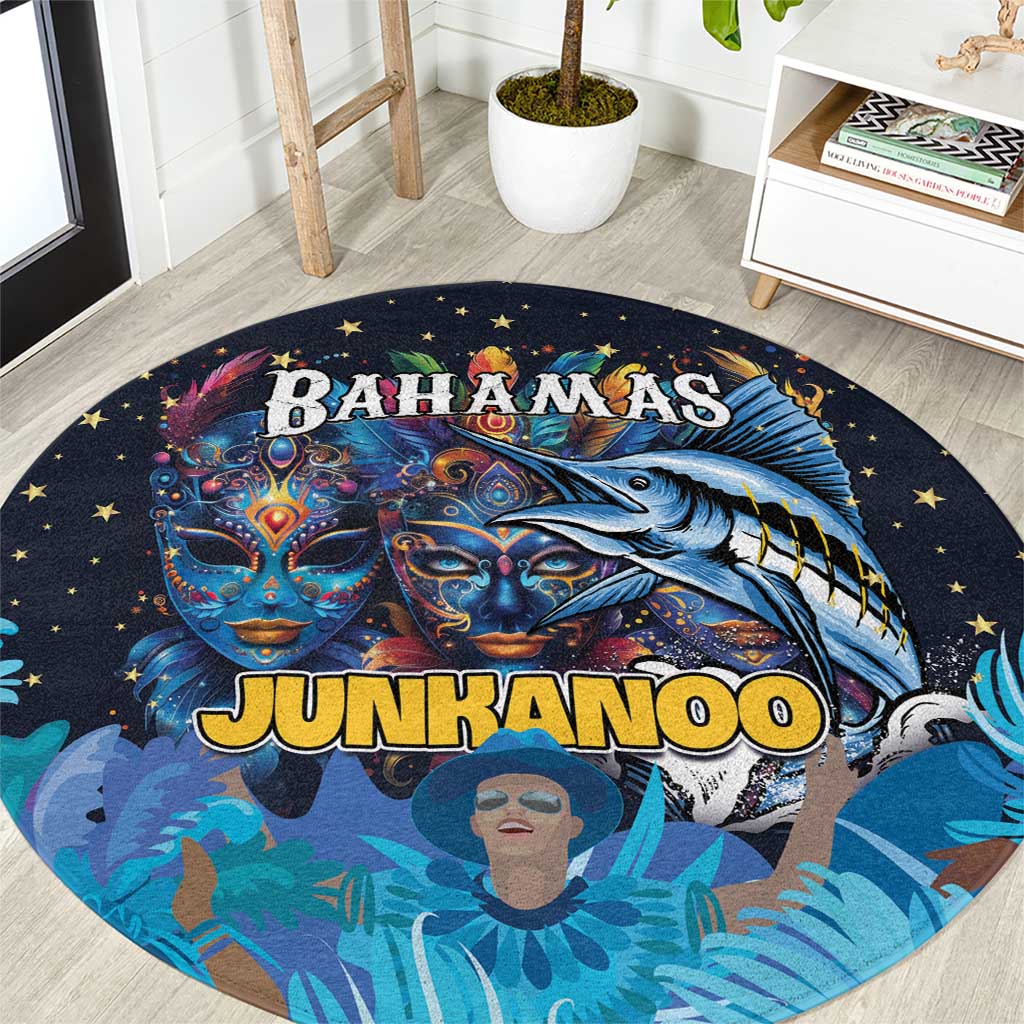 Bahamas Junkanoo Round Carpet Bahamian Mask Blue Marlin