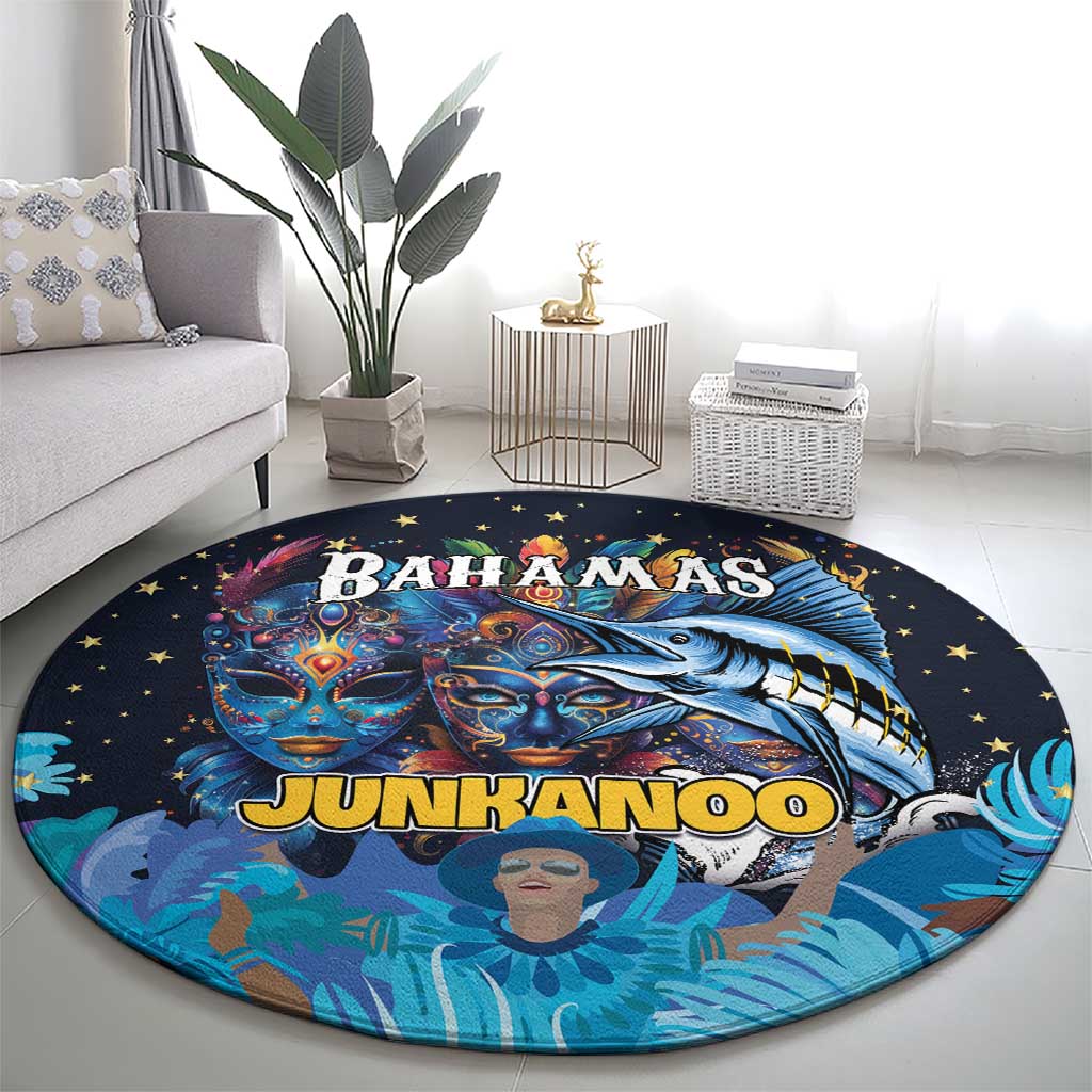 Bahamas Junkanoo Round Carpet Bahamian Mask Blue Marlin