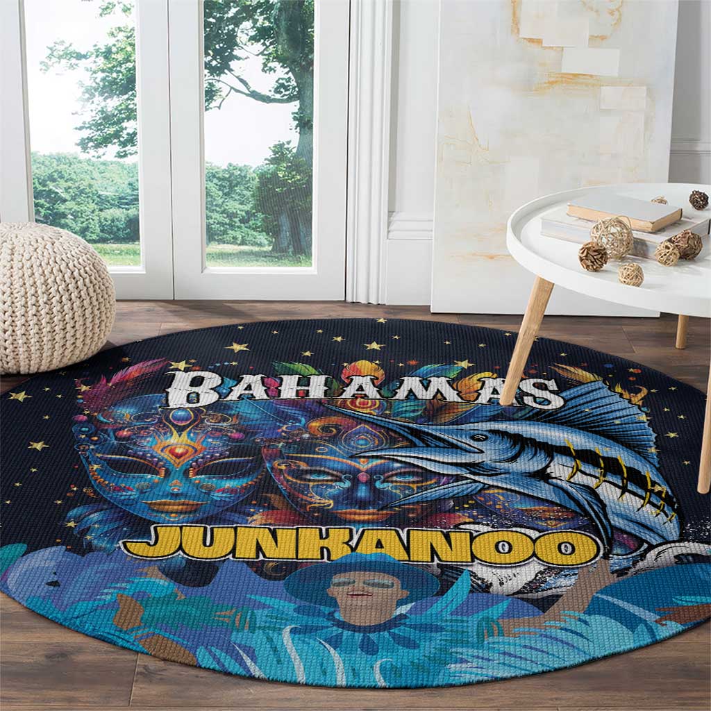 Bahamas Junkanoo Round Carpet Bahamian Mask Blue Marlin