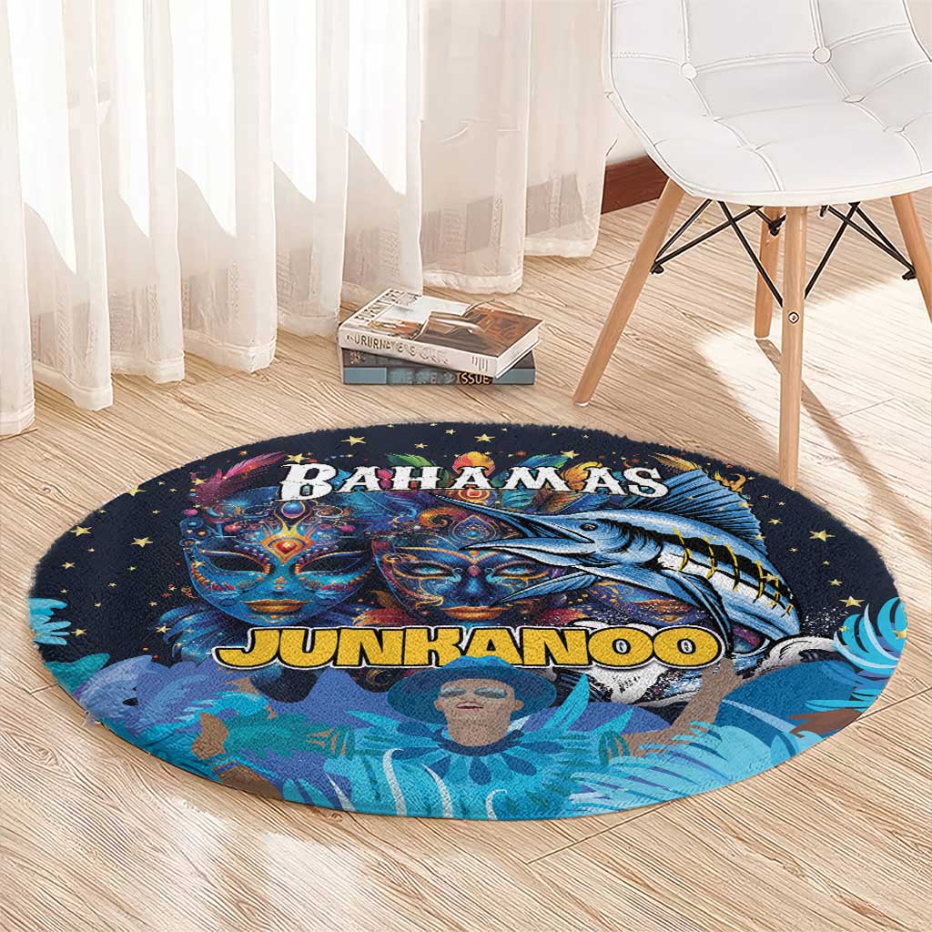Bahamas Junkanoo Round Carpet Bahamian Mask Blue Marlin