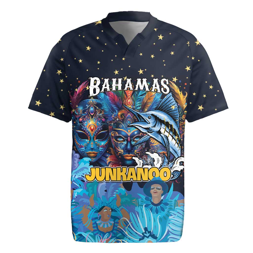 Personalized Bahamas Junkanoo Rugby Jersey Bahamian Mask Blue Marlin - Wonder Print Shop