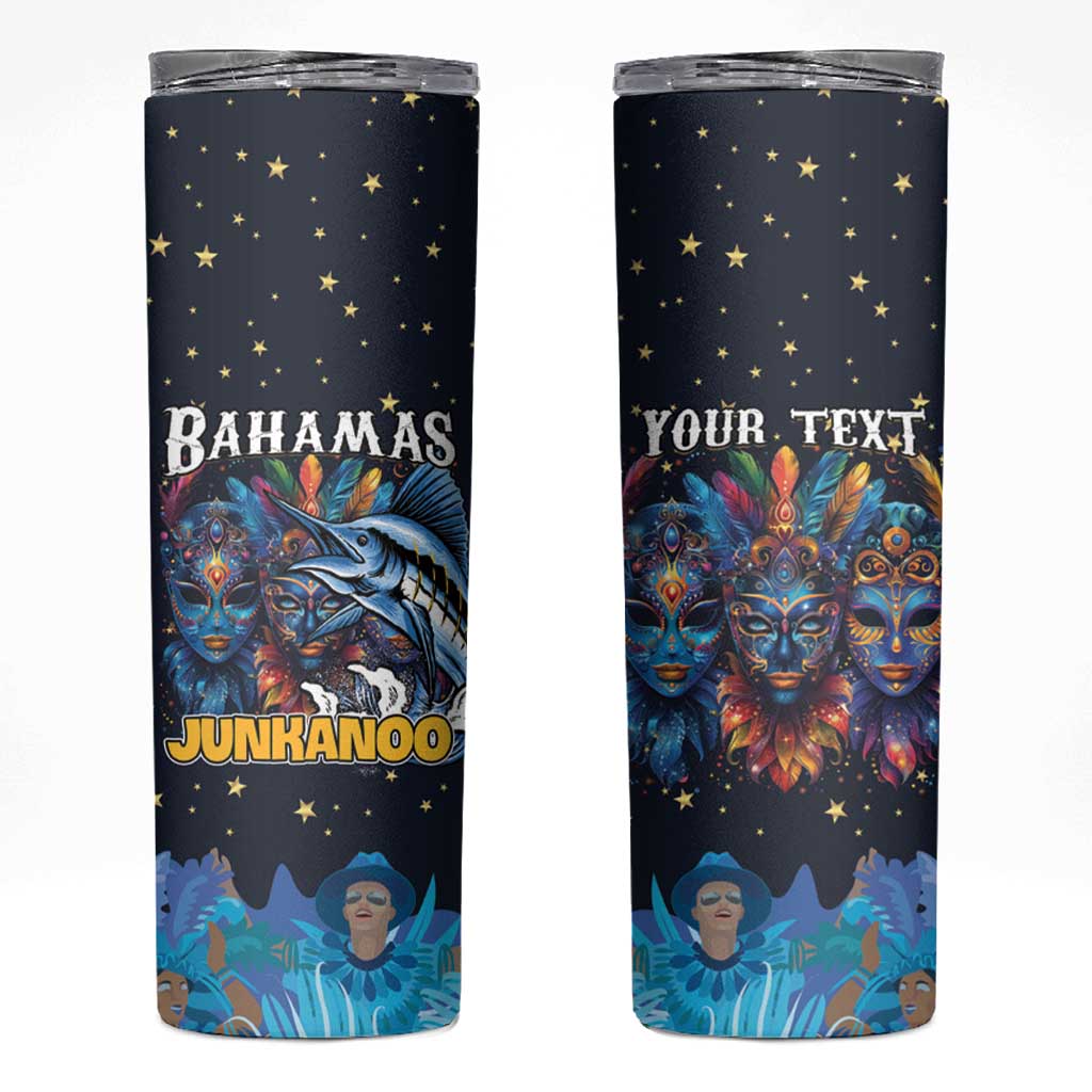 Personalized Bahamas Junkanoo Skinny Tumbler Bahamian Mask Blue Marlin - Wonder Print Shop