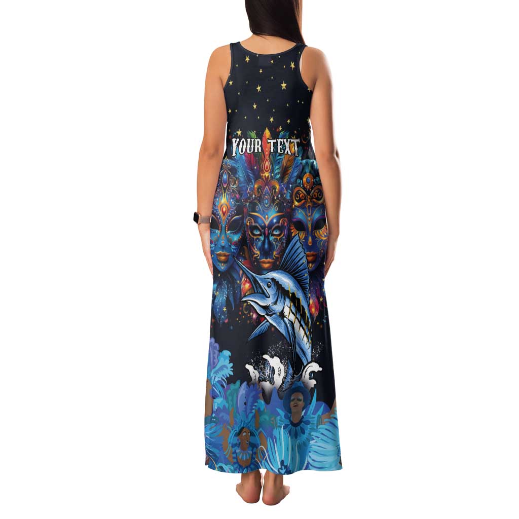 Personalized Bahamas Junkanoo Tank Maxi Dress Bahamian Mask Blue Marlin - Wonder Print Shop