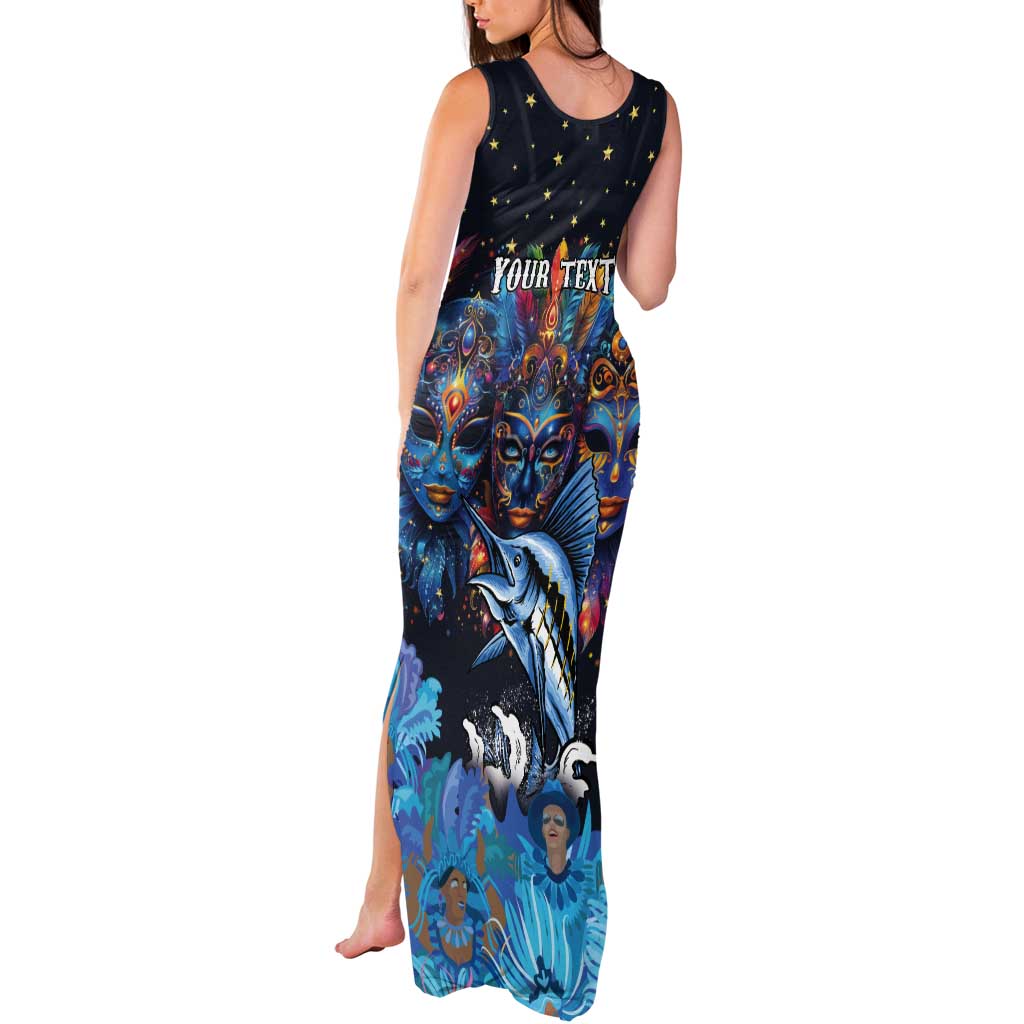 Personalized Bahamas Junkanoo Tank Maxi Dress Bahamian Mask Blue Marlin - Wonder Print Shop