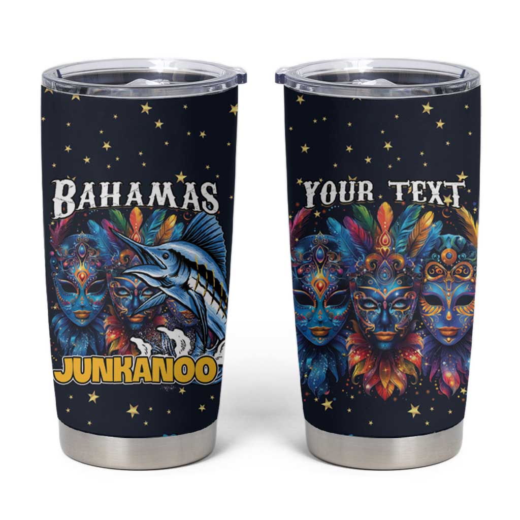 Personalized Bahamas Junkanoo Tumbler Cup Bahamian Mask Blue Marlin - Wonder Print Shop