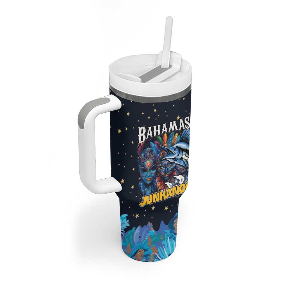 Personalized Bahamas Junkanoo Tumbler With Handle Bahamian Mask Blue Marlin - Wonder Print Shop