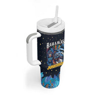 Personalized Bahamas Junkanoo Tumbler With Handle Bahamian Mask Blue Marlin - Wonder Print Shop