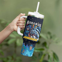 Personalized Bahamas Junkanoo Tumbler With Handle Bahamian Mask Blue Marlin - Wonder Print Shop