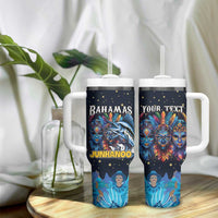 Personalized Bahamas Junkanoo Tumbler With Handle Bahamian Mask Blue Marlin - Wonder Print Shop