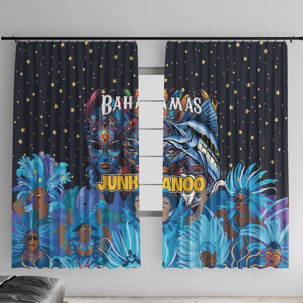 Bahamas Junkanoo Window Curtain Bahamian Mask Blue Marlin - Wonder Print Shop