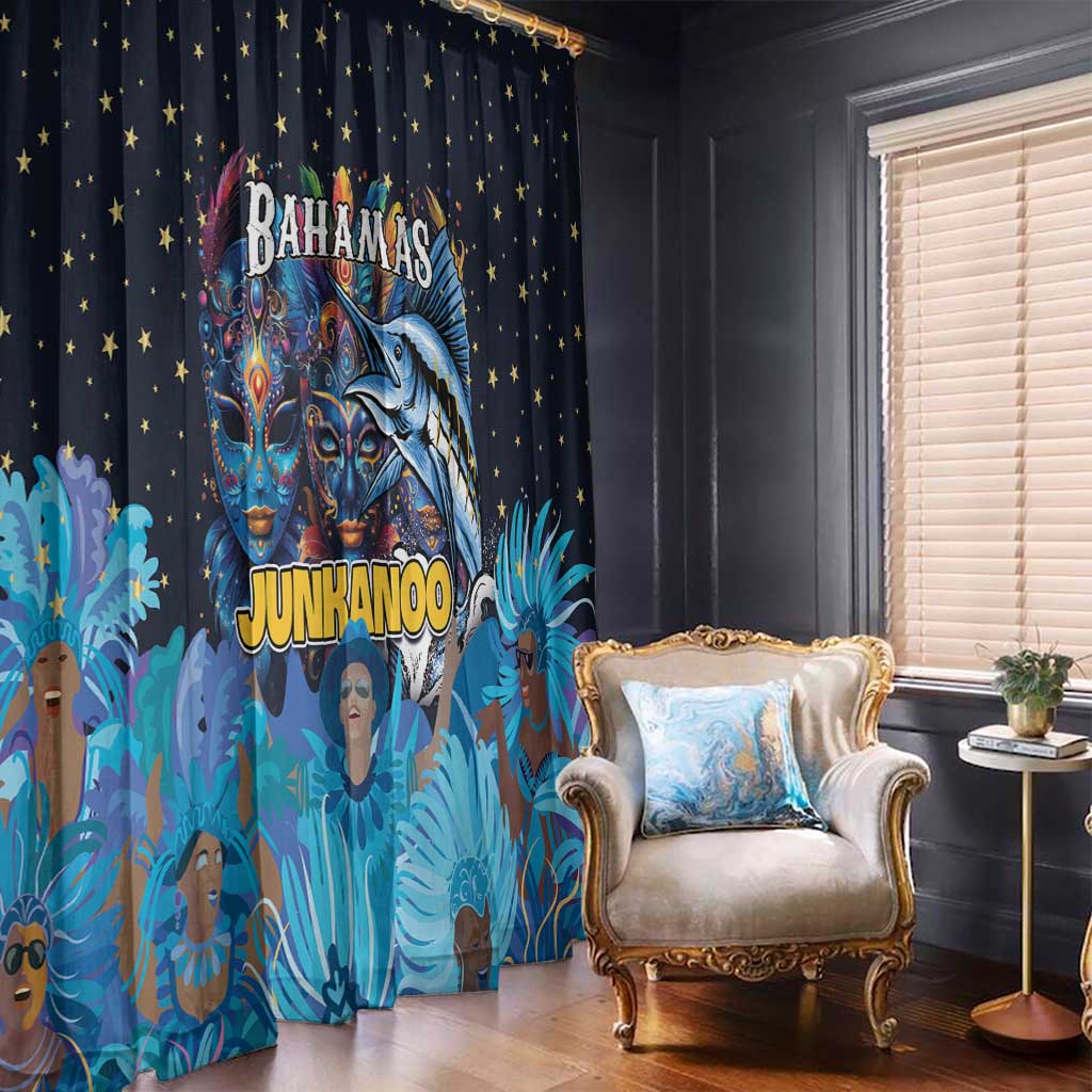 Bahamas Junkanoo Window Curtain Bahamian Mask Blue Marlin - Wonder Print Shop