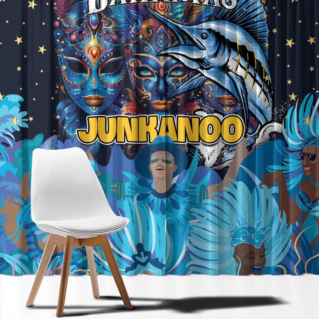 Bahamas Junkanoo Window Curtain Bahamian Mask Blue Marlin - Wonder Print Shop