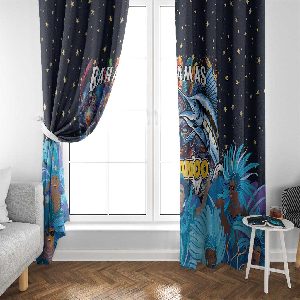 Bahamas Junkanoo Window Curtain Bahamian Mask Blue Marlin - Wonder Print Shop