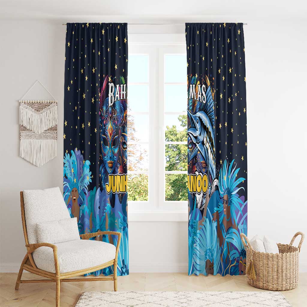Bahamas Junkanoo Window Curtain Bahamian Mask Blue Marlin - Wonder Print Shop