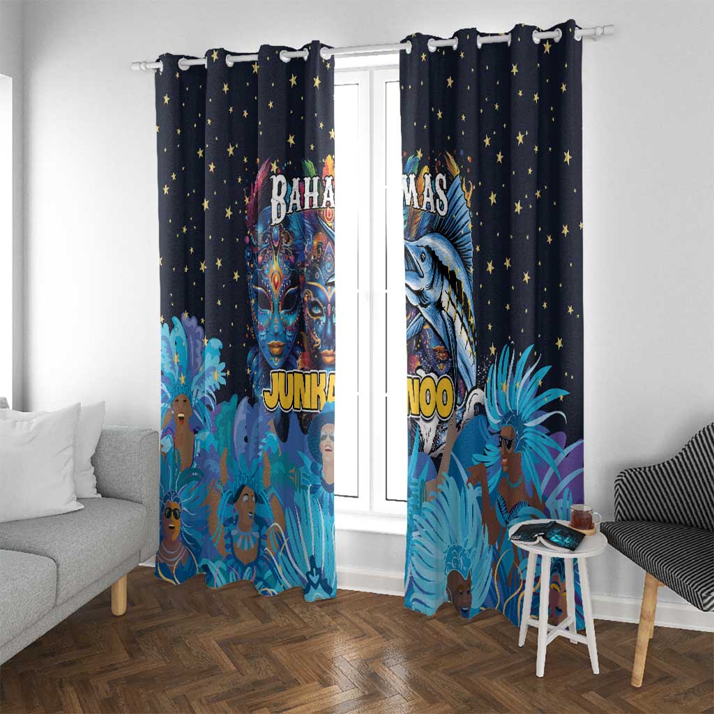 Bahamas Junkanoo Window Curtain Bahamian Mask Blue Marlin - Wonder Print Shop