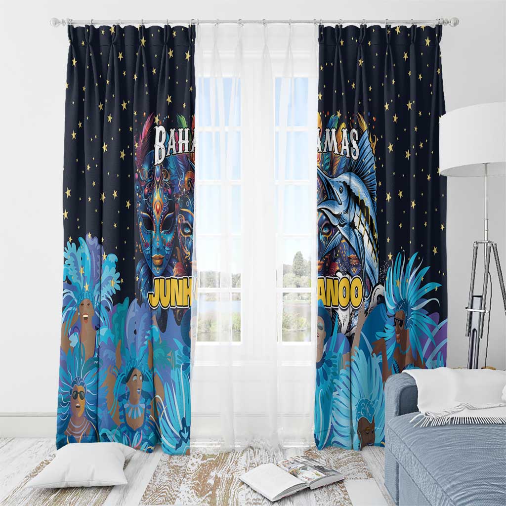 Bahamas Junkanoo Window Curtain Bahamian Mask Blue Marlin - Wonder Print Shop