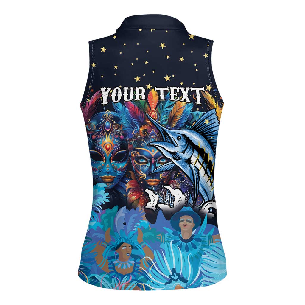 Personalized Bahamas Junkanoo Women Sleeveless Polo Shirt Bahamian Mask Blue Marlin - Wonder Print Shop