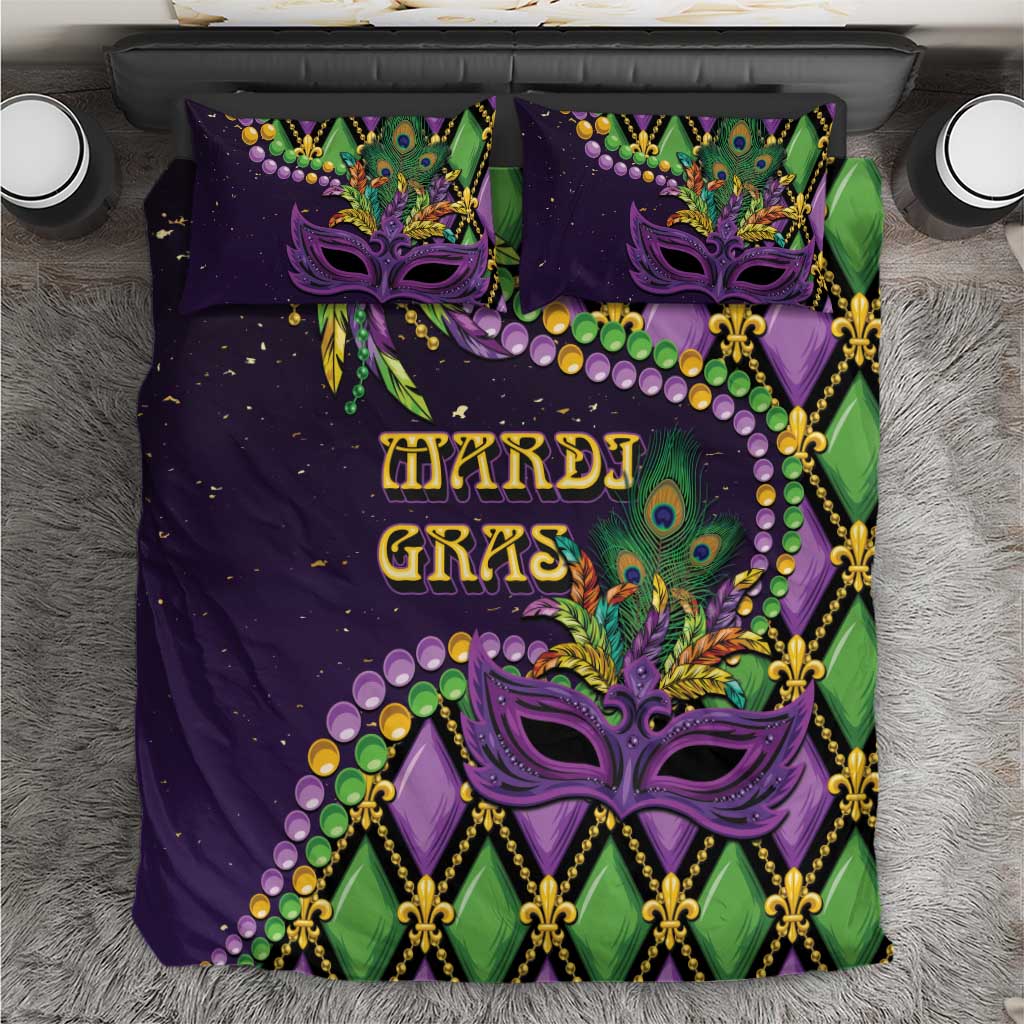 Mardi Gras Bedding Set Luxury Mask Fleur De Lis - Wonder Print Shop