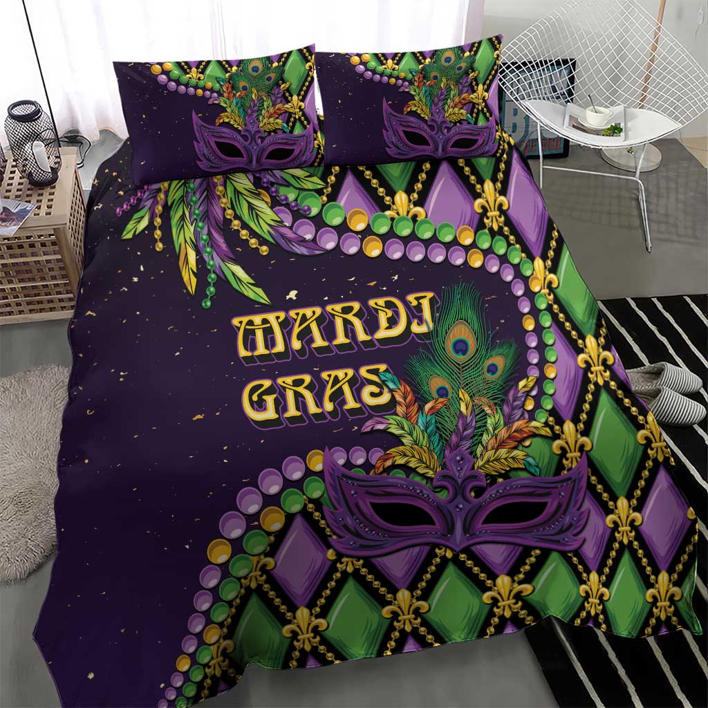 Mardi Gras Bedding Set Luxury Mask Fleur De Lis - Wonder Print Shop