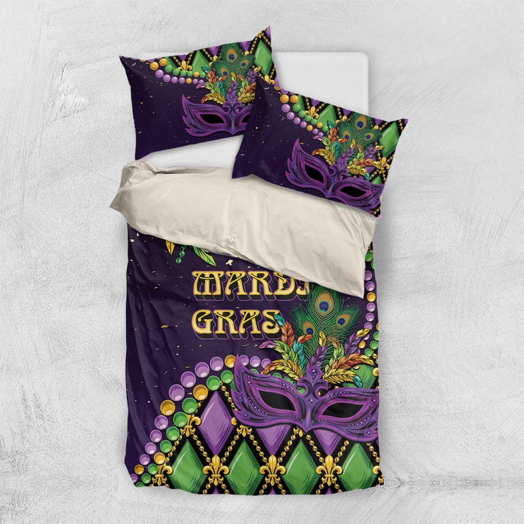 Mardi Gras Bedding Set Luxury Mask Fleur De Lis - Wonder Print Shop