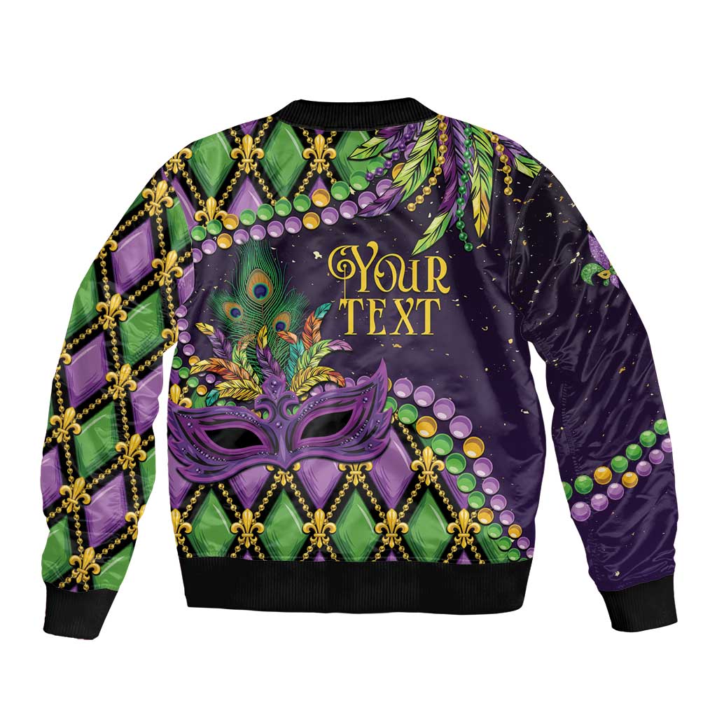 Personalized Mardi Gras Bomber Jacket Luxury Mask Fleur De Lis - Wonder Print Shop