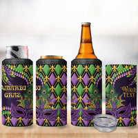 Personalized Mardi Gras 4 in 1 Can Cooler Tumbler Luxury Mask Fleur De Lis - Wonder Print Shop