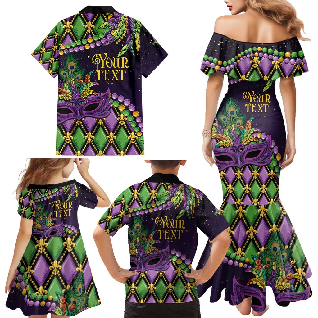 Personalized Mardi Gras Family Matching Mermaid Dress and Hawaiian Shirt Luxury Mask Fleur De Lis - Wonder Print Shop