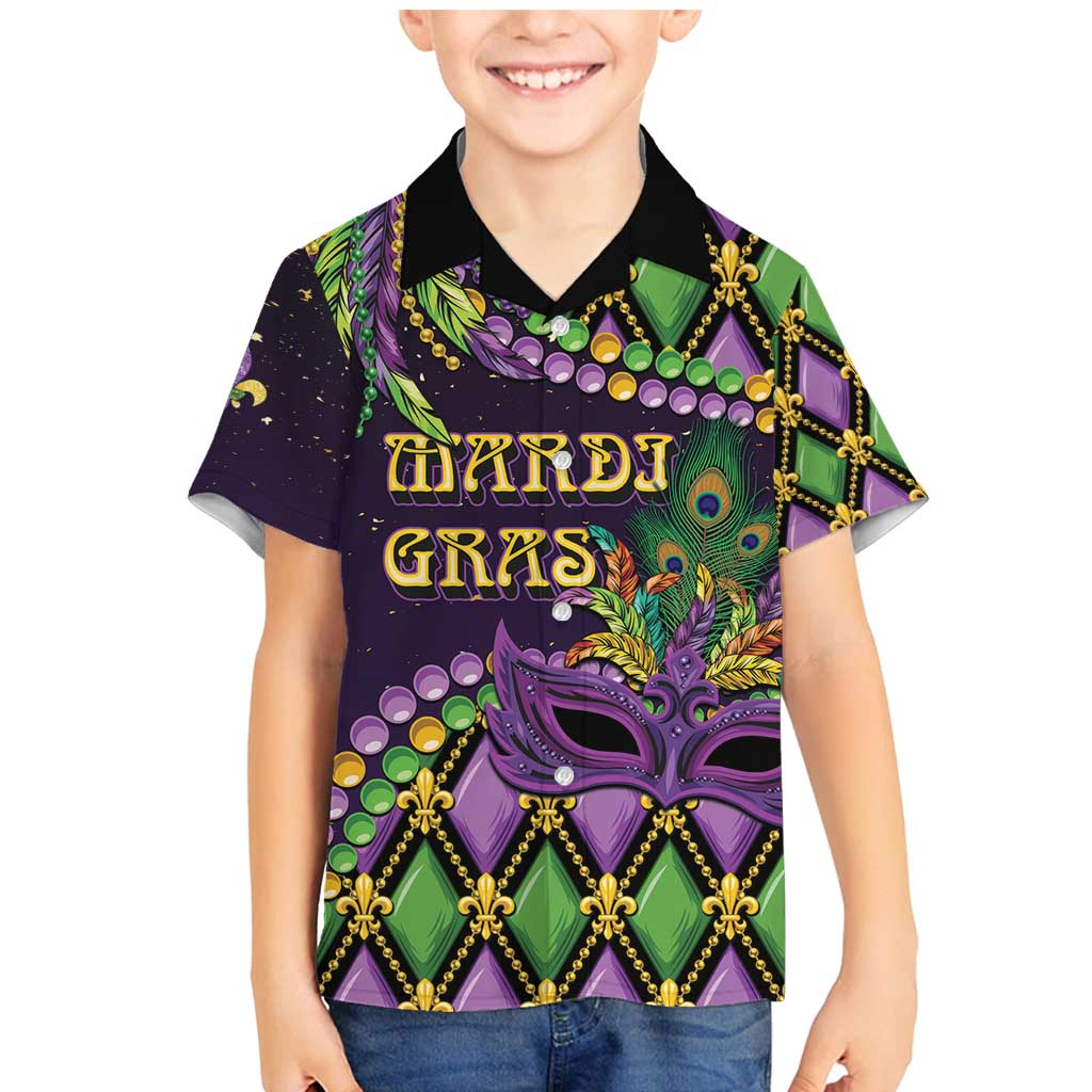 Personalized Mardi Gras Family Matching Mermaid Dress and Hawaiian Shirt Luxury Mask Fleur De Lis - Wonder Print Shop