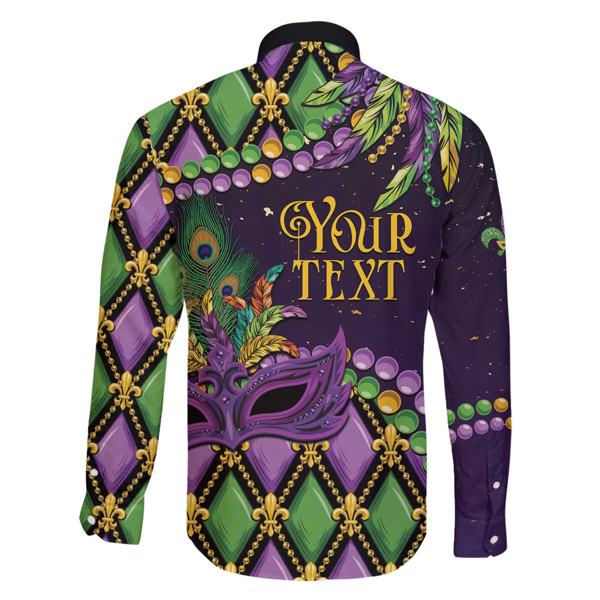 Personalized Mardi Gras Family Matching Off The Shoulder Long Sleeve Dress and Hawaiian Shirt Luxury Mask Fleur De Lis - Wonder Print Shop