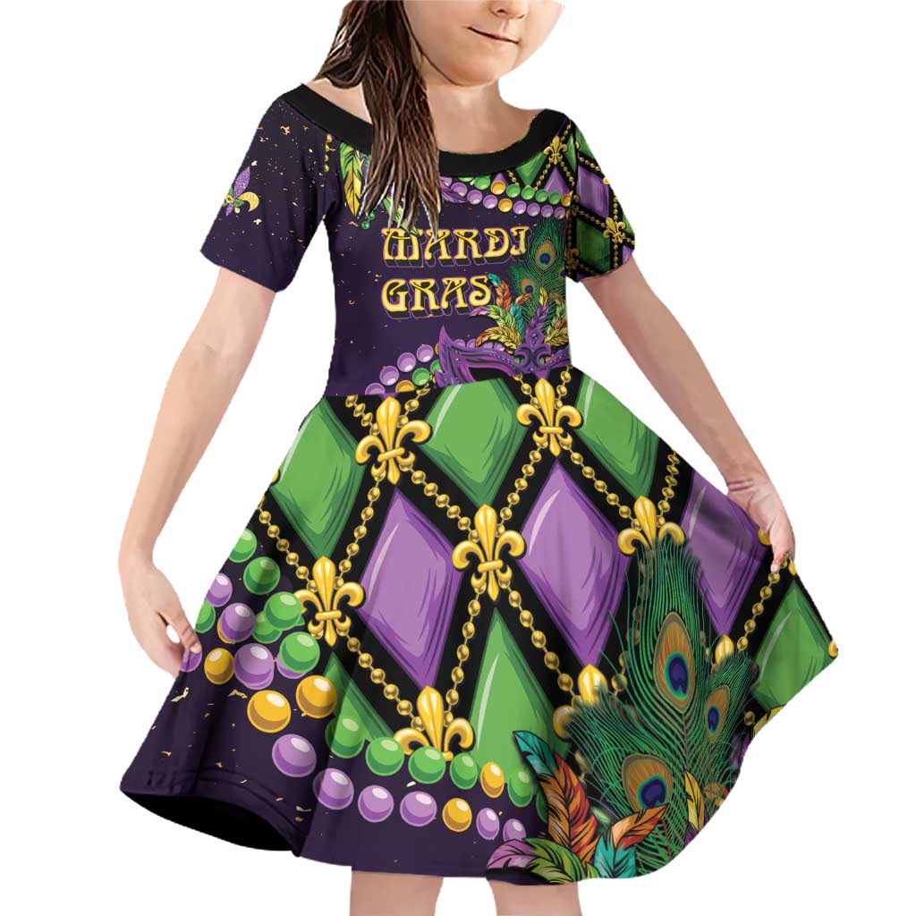 Personalized Mardi Gras Family Matching Off Shoulder Short Dress and Hawaiian Shirt Luxury Mask Fleur De Lis - Wonder Print Shop