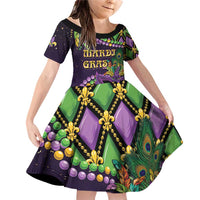 Personalized Mardi Gras Family Matching Off Shoulder Short Dress and Hawaiian Shirt Luxury Mask Fleur De Lis - Wonder Print Shop