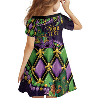 Personalized Mardi Gras Family Matching Short Sleeve Bodycon Dress and Hawaiian Shirt Luxury Mask Fleur De Lis - Wonder Print Shop