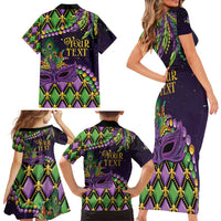 Personalized Mardi Gras Family Matching Short Sleeve Bodycon Dress and Hawaiian Shirt Luxury Mask Fleur De Lis - Wonder Print Shop
