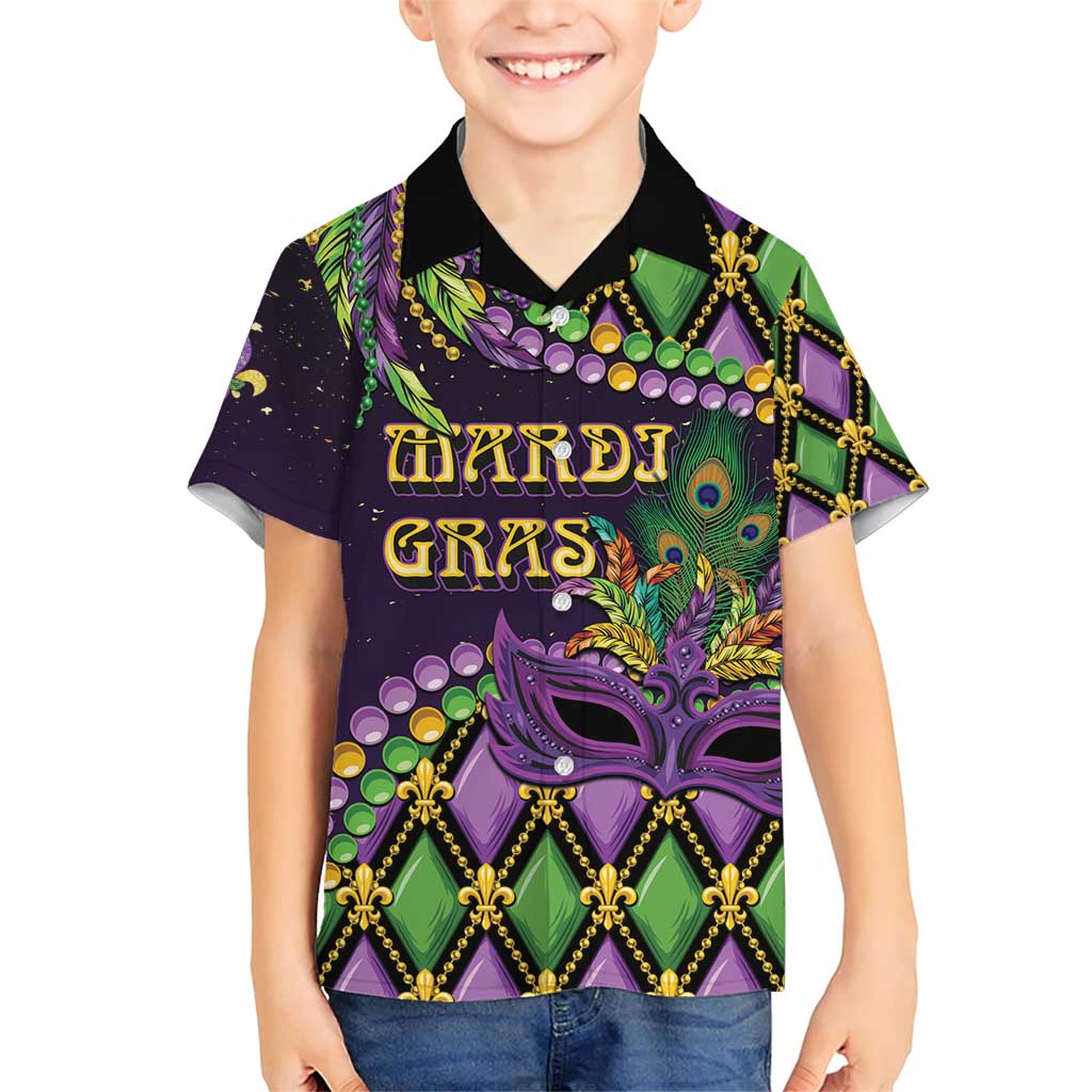 Personalized Mardi Gras Family Matching Short Sleeve Bodycon Dress and Hawaiian Shirt Luxury Mask Fleur De Lis - Wonder Print Shop