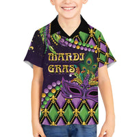 Personalized Mardi Gras Family Matching Short Sleeve Bodycon Dress and Hawaiian Shirt Luxury Mask Fleur De Lis - Wonder Print Shop